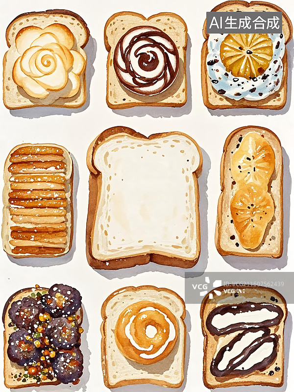 【AI数字艺术】九款创意烤面包：美味装饰，艺术享受图片素材