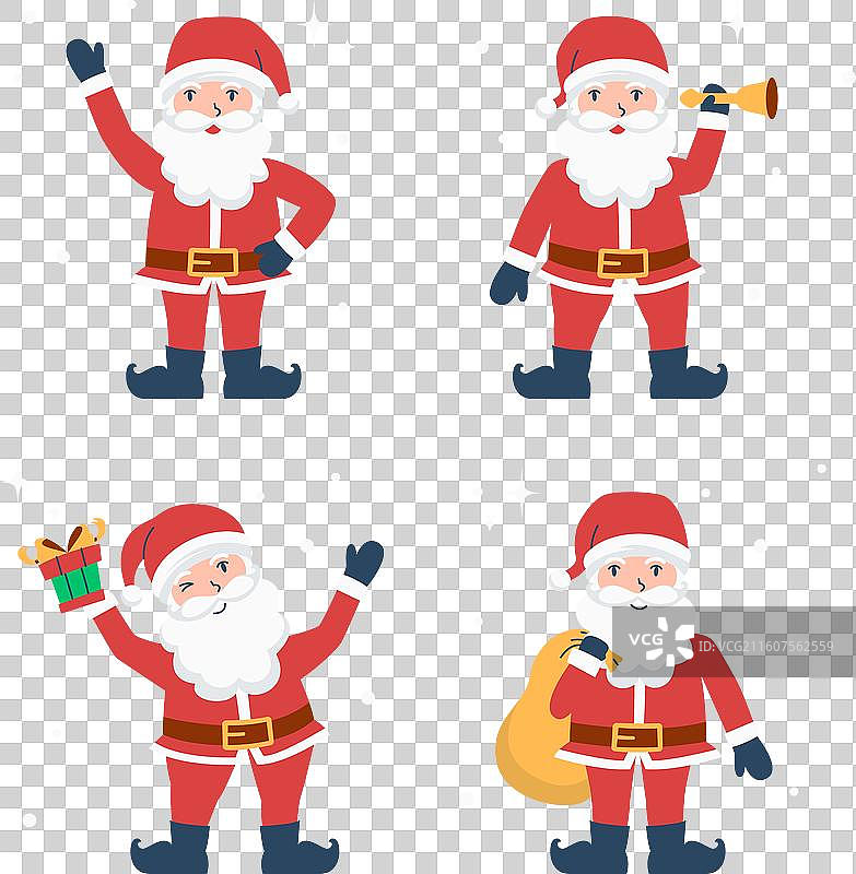 手绘扁平化圣诞老人角色集合图片素材