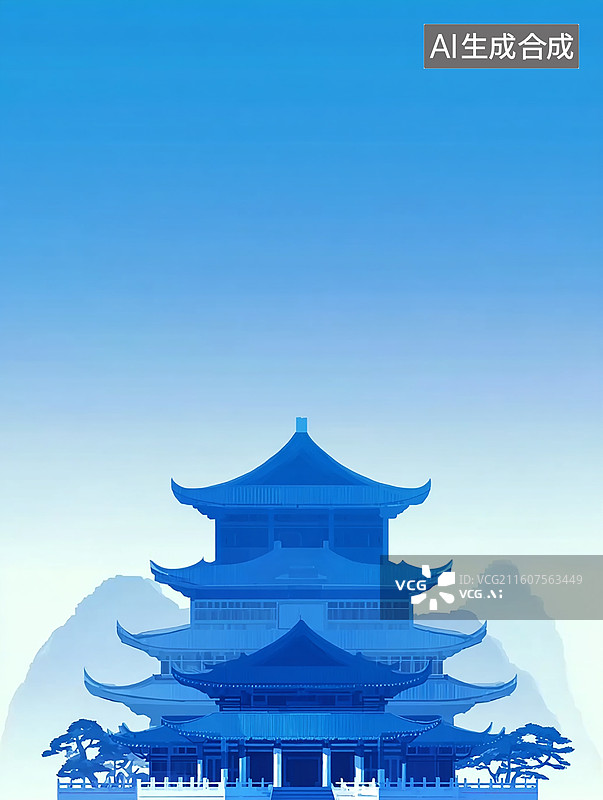 【AI数字艺术】中国风古建筑楼阁插画图片素材