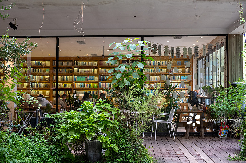 江西南昌艾溪湖湿地公园 秋天的风景 森林中的书店图片素材