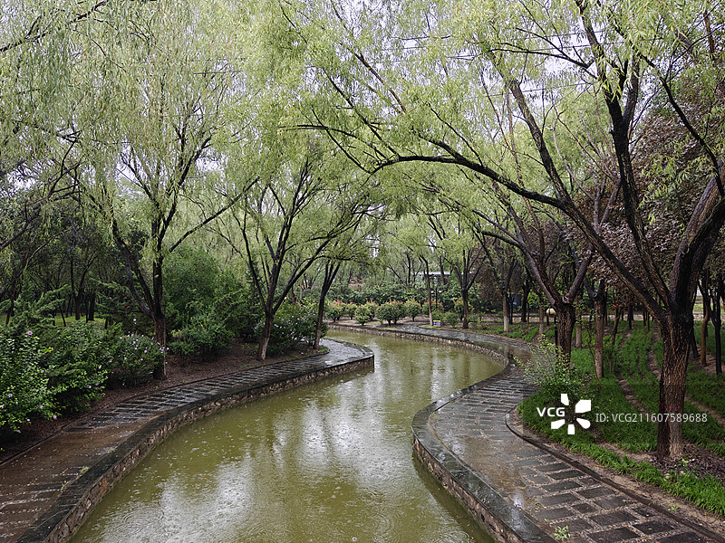 雨中的阎良公园，西安市阎良区图片素材
