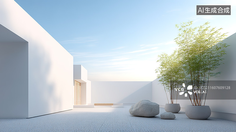 【AI数字艺术】极简新中式园林景观庭院设计图片素材