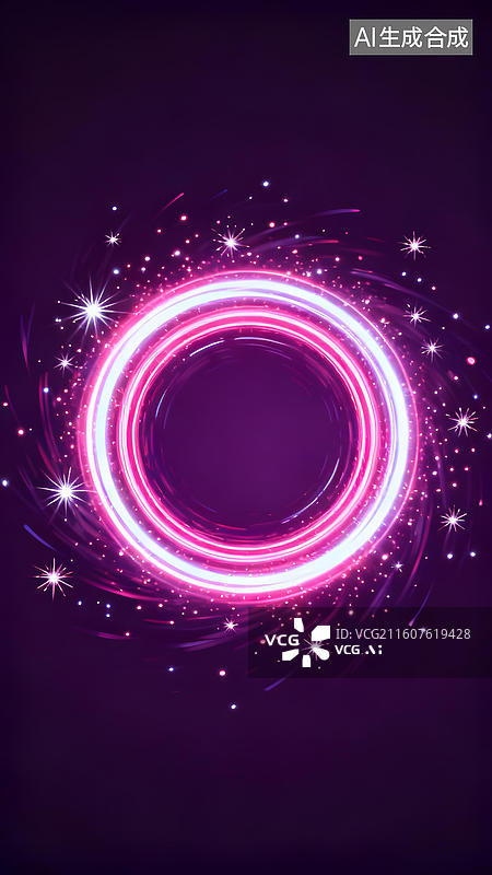 【AI数字艺术】霓虹光环与星光闪烁图片素材