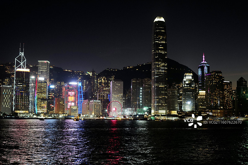 香港维多利亚港日落黄昏及夜景风光图片素材