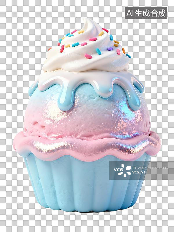 【AI数字艺术】3D卡通黏土风生日主题元素纸杯蛋糕图片素材