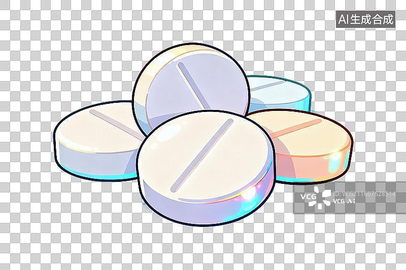 【AI数字艺术】卡通风格，桌上的几枚药片PNG格式的免扣元素图片素材