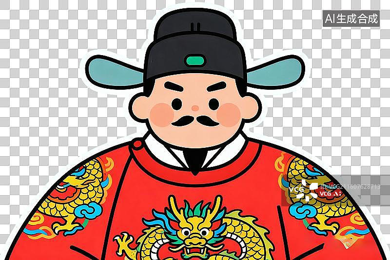 【AI数字艺术】卡通风格，身穿红色龙袍的古代帝王PNG格式的免扣元素图片素材