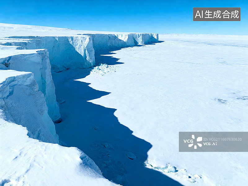 【AI数字艺术】冰川冰架 层叠冰崖阴影 纯净极地风光图片素材