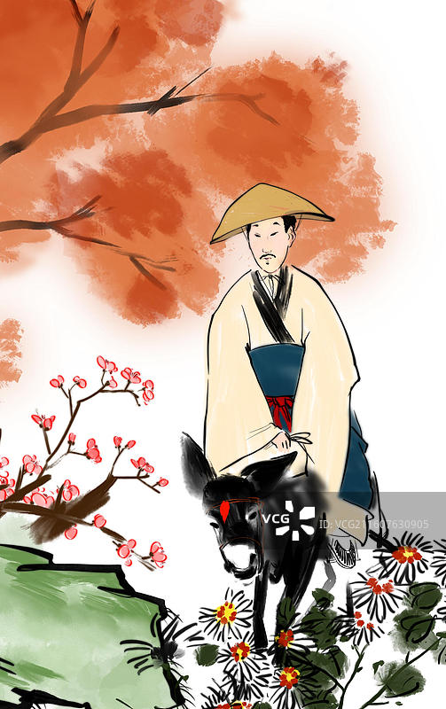 中国风 水墨画 高雅 插图 秋天 诗人 陶渊明图片素材