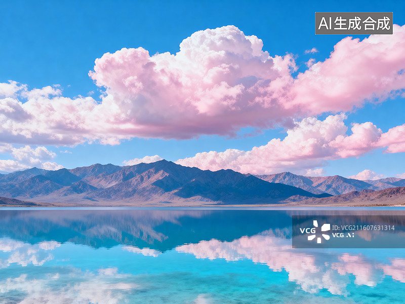 【AI数字艺术】盐湖天空之镜 蓝绿色湖水山脉倒影 高原自然风光图片素材