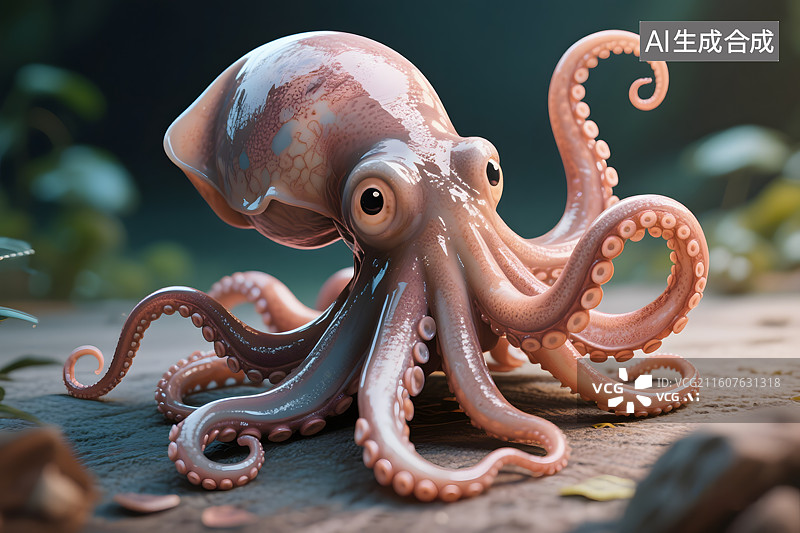 【AI数字艺术】3D渲染卡通章鱼图片素材