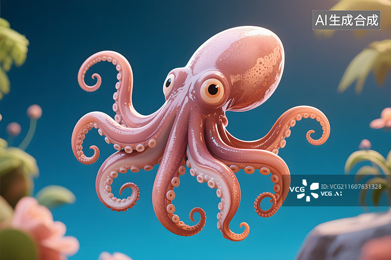 【AI数字艺术】3D渲染卡通章鱼图片素材