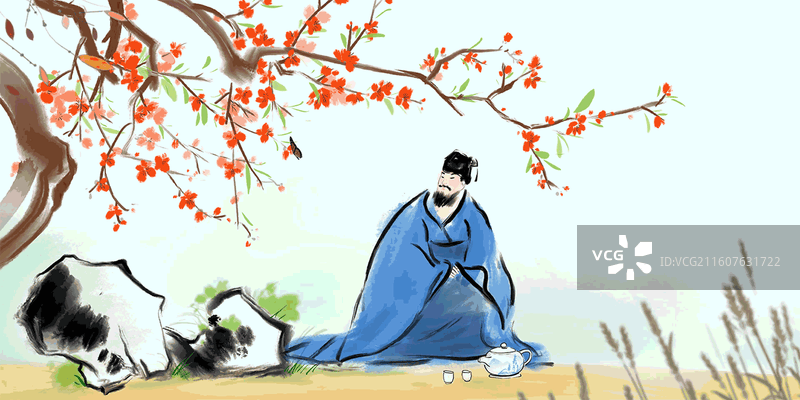 高雅 典雅 水墨 中国画 动画 茶文化 品茶 茶壶 古代 学士 博学图片素材