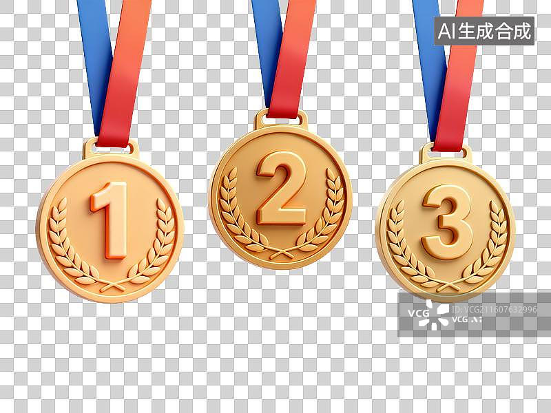 【AI数字艺术】代表一、二、三名的奖牌图片素材