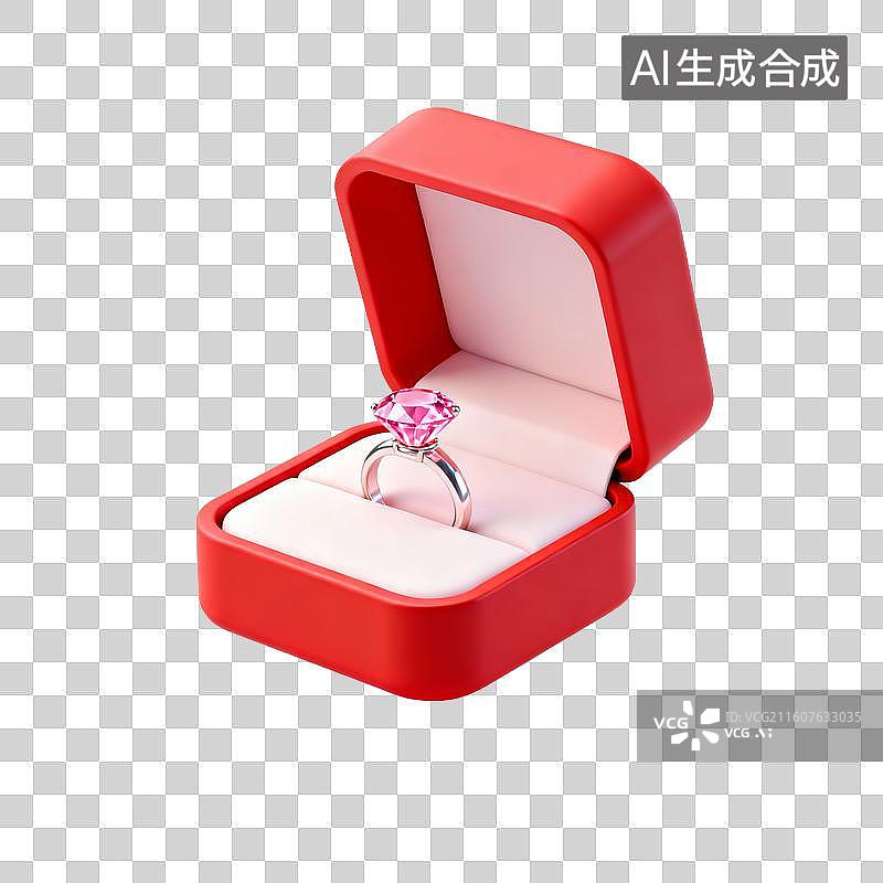 【AI数字艺术】红色盒子中的粉色钻石戒指图片素材