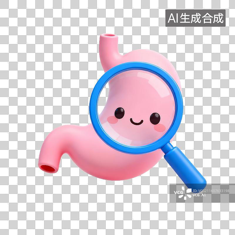 【AI数字艺术】卡通胃部放大镜检查健康图片素材