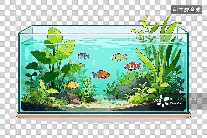 【AI数字艺术】卡通风格，水族箱养殖热带鱼PNG格式的免扣元素图片素材