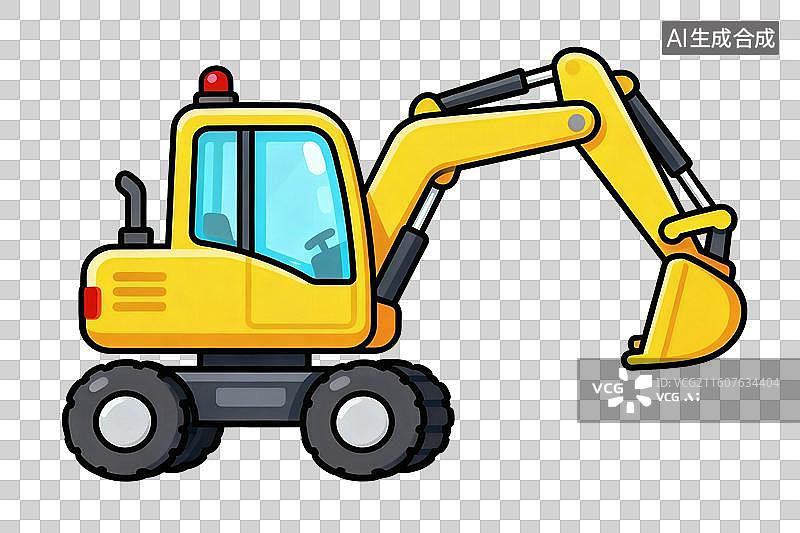 【AI数字艺术】卡通风格，工程机械用车，一台挖掘机PNG格式的免扣元素图片素材