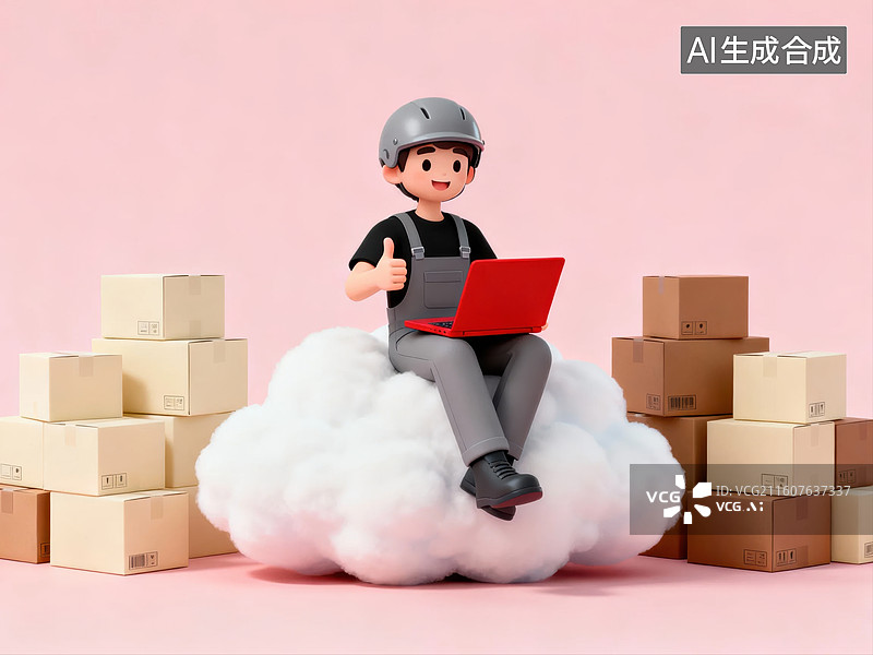 【AI数字艺术】人物坐在云上使用笔记本电脑图片素材