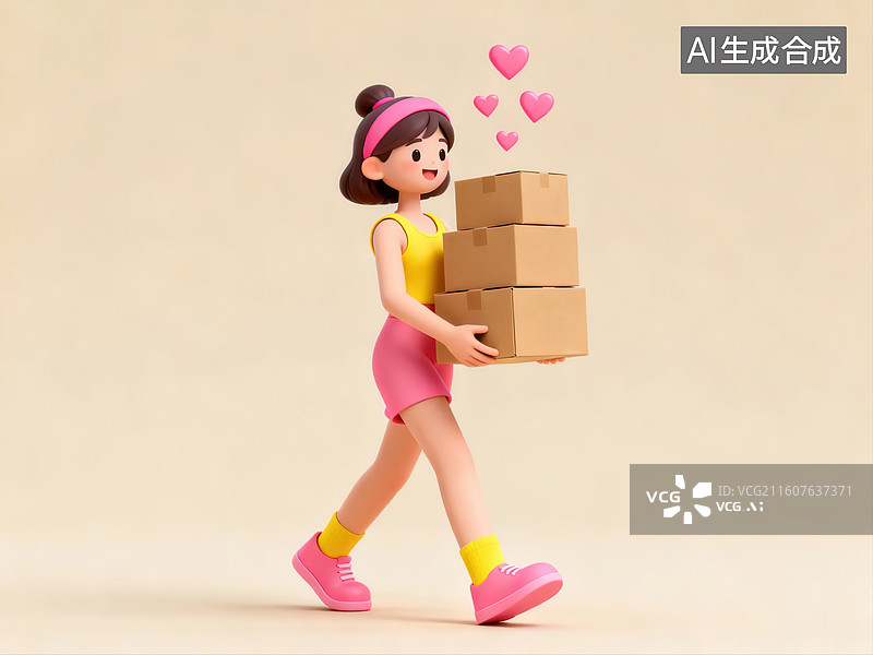 【AI数字艺术】女孩搬运纸箱图片素材