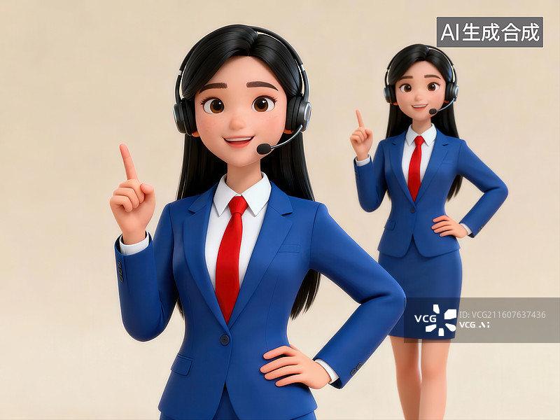 【AI数字艺术】两位戴耳机的商务女性图片素材