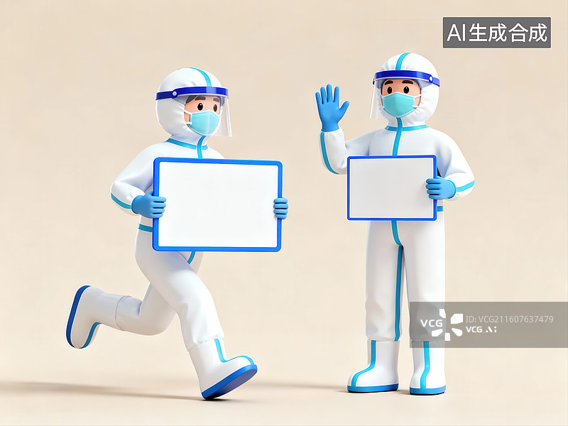 【AI数字艺术】医护人员持牌奔跑与挥手图片素材