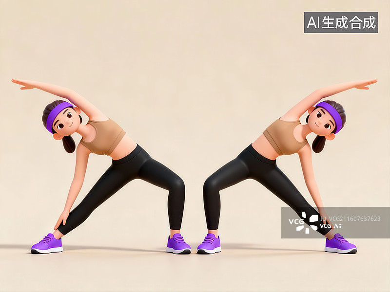 【AI数字艺术】卡通人物做侧伸展运动图片素材