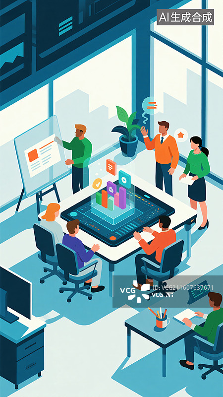 【AI数字艺术】协作新境：未来创新办公图片素材