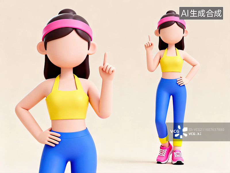 【AI数字艺术】卡通女性健身形象展示图片素材
