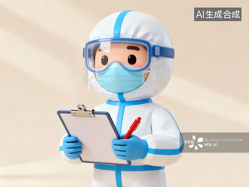 【AI数字艺术】穿防护服的医护人员持记录板图片素材