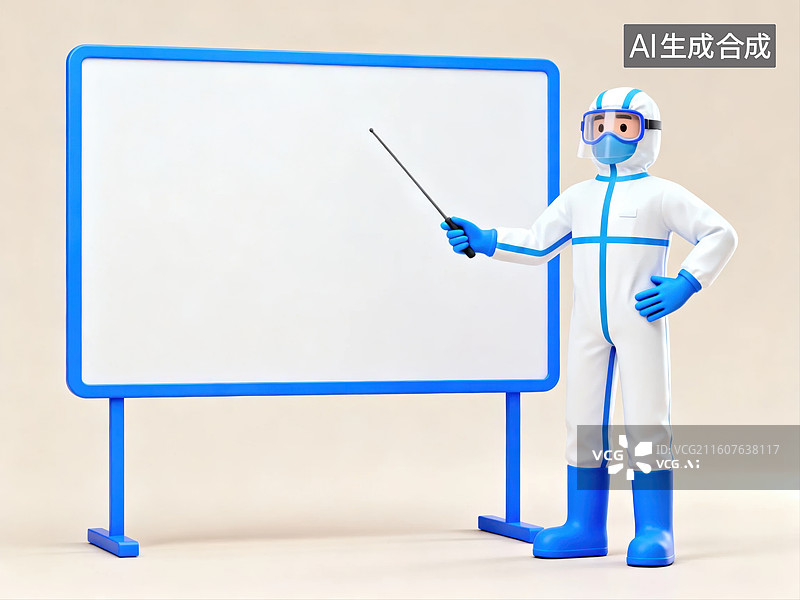【AI数字艺术】穿防护服人员指向白板图片素材
