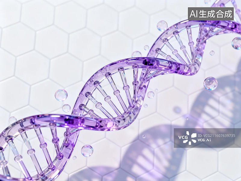 【AI数字艺术】紫色DNA双螺旋结构图片素材