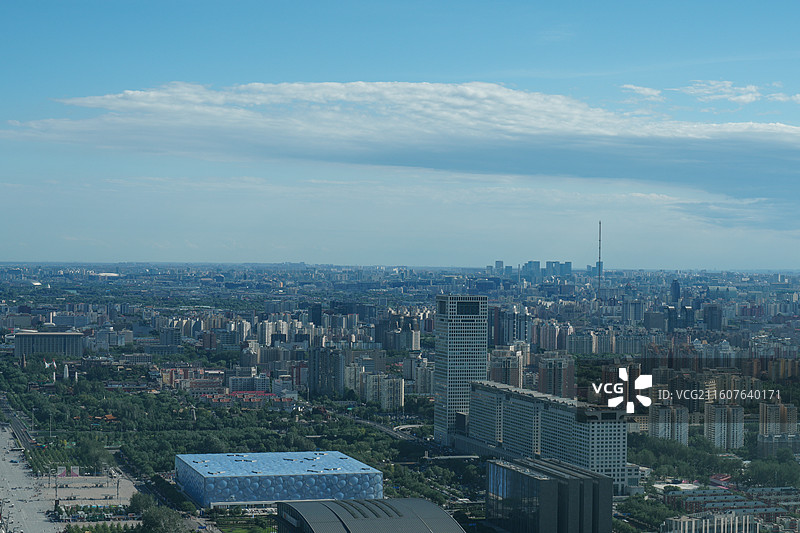 北京水立方与盘古大观同框图片素材