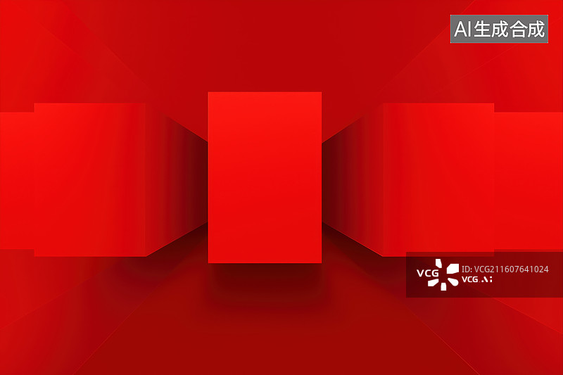 【AI数字艺术】红色几何抽象空间图片素材