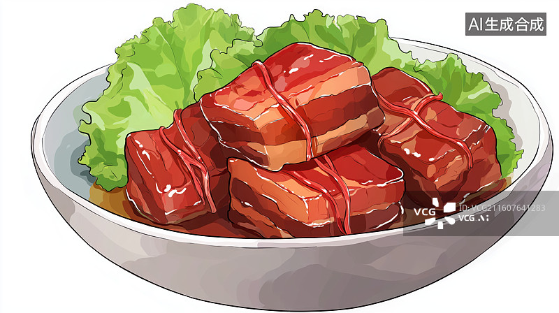 【AI数字艺术】红烧肉配生菜图片素材