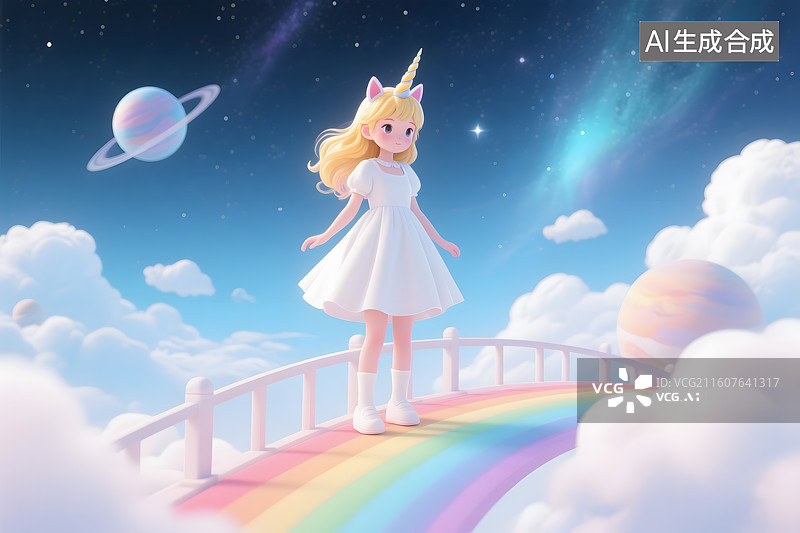 【AI数字艺术】魔森林中的彩虹裙少女图片素材
