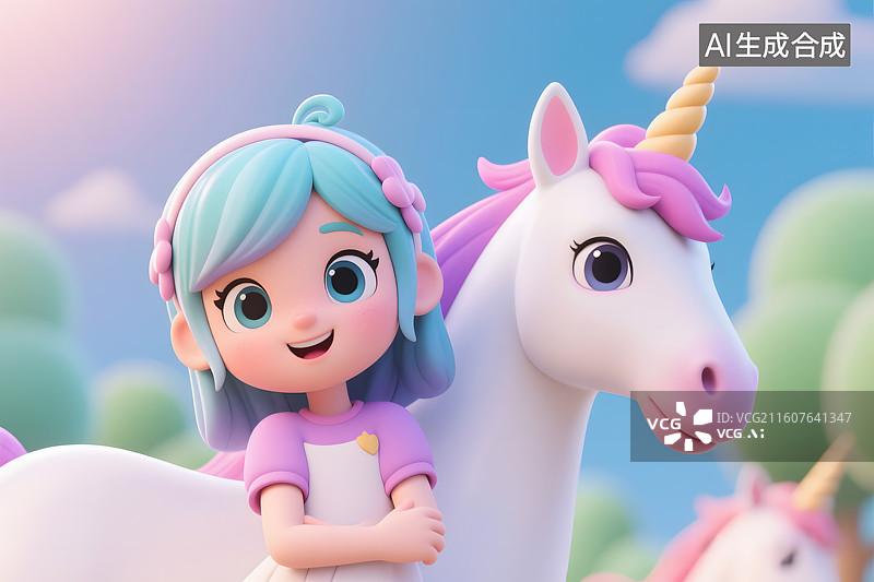 【AI数字艺术】魔森林中的彩虹裙少女图片素材