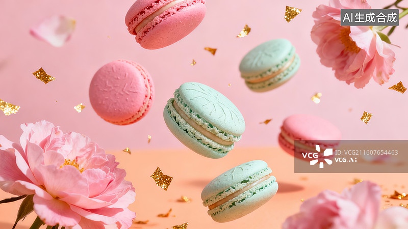 【AI数字艺术】马卡龙清新甜品展示场景图片素材