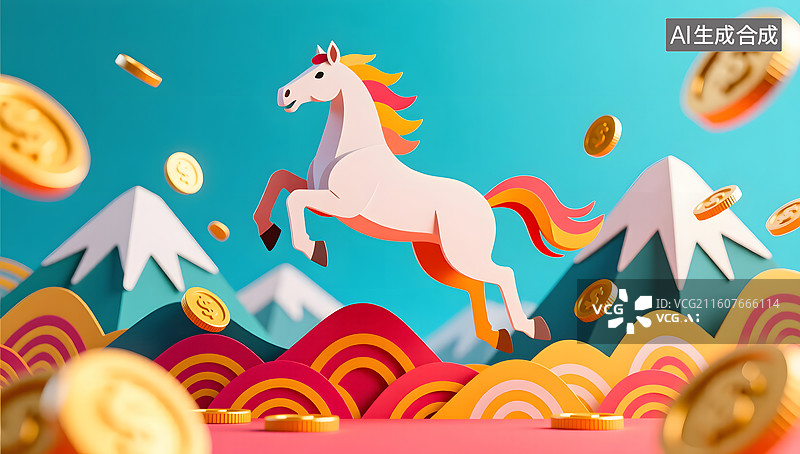 【AI数字艺术】跃起骏马跨越山川展现力量感图片素材