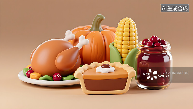 【AI数字艺术】感恩节物品以趣味形式集中呈现图片素材