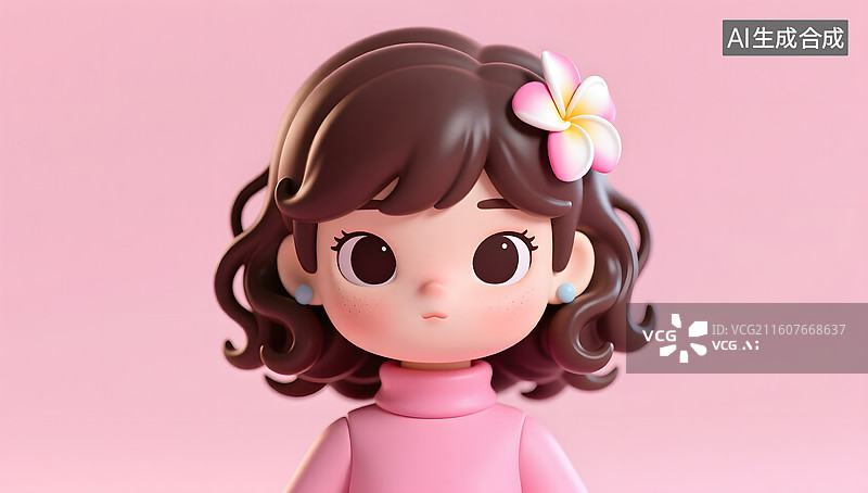 【AI数字艺术】粉色柔光下少女静静展露温柔面容图片素材