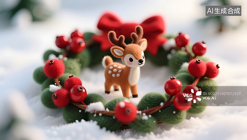 【AI数字艺术】圣诞花环与小鹿模型营造温柔冬日氛围图片素材