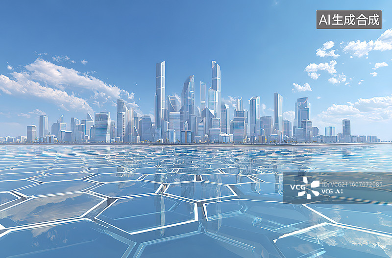 【AI数字艺术】未来城市海滨全景图片素材