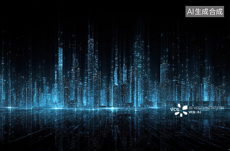 【AI数字艺术】蓝色数据流数字空间图片素材