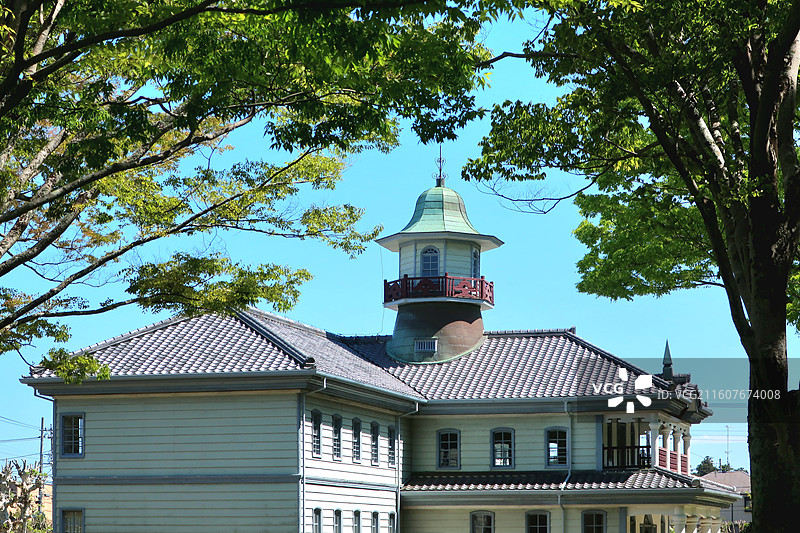 日本茨城县水户市，位于茨城县立历史馆园内的旧水海道小学校本馆图片素材