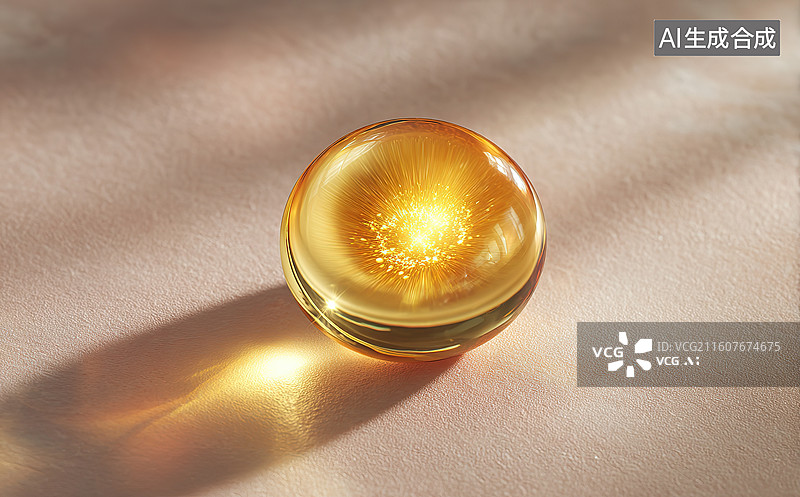 【AI数字艺术】金色透明球体静物特写图片素材
