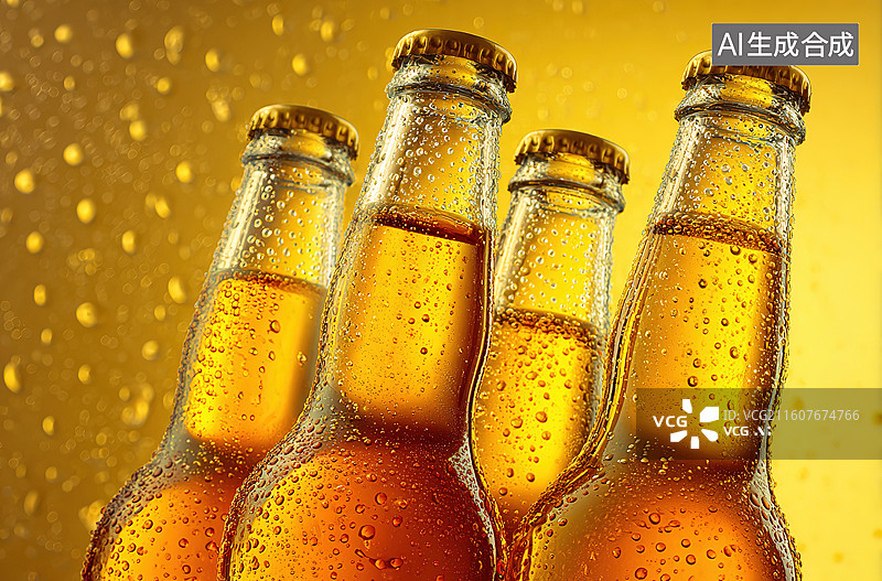 【AI数字艺术】四瓶冰镇啤酒特写图片素材