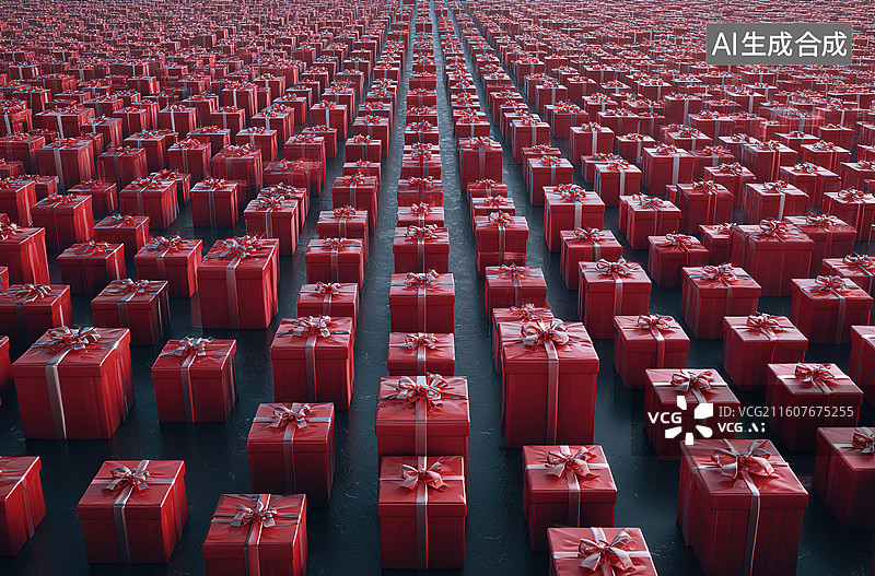 【AI数字艺术】整齐排列的红色礼盒图片素材