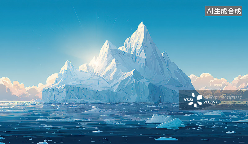 【AI数字艺术】冰山漂浮于海洋之上图片素材