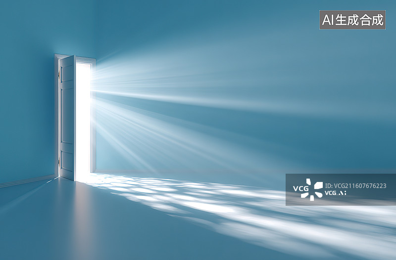 【AI数字艺术】光线透过门缝洒入室内图片素材